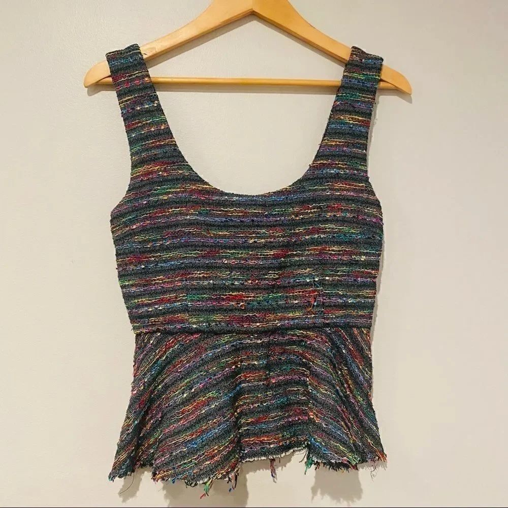 Isabel Lu Colorful Tweed Peplum Zip Back Tank Top Size Medium